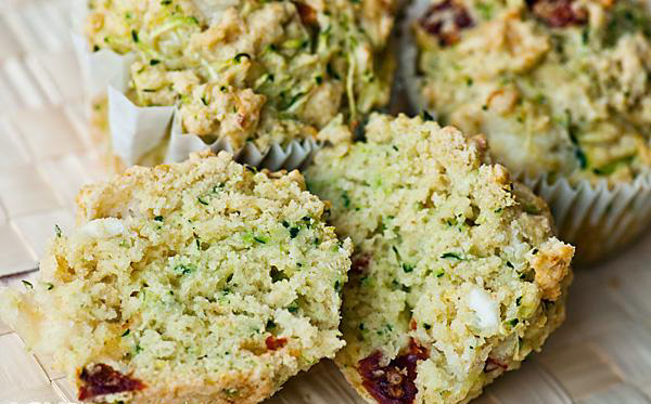 Zucchini, Sun-dried Tomato and Halloumi Muffins